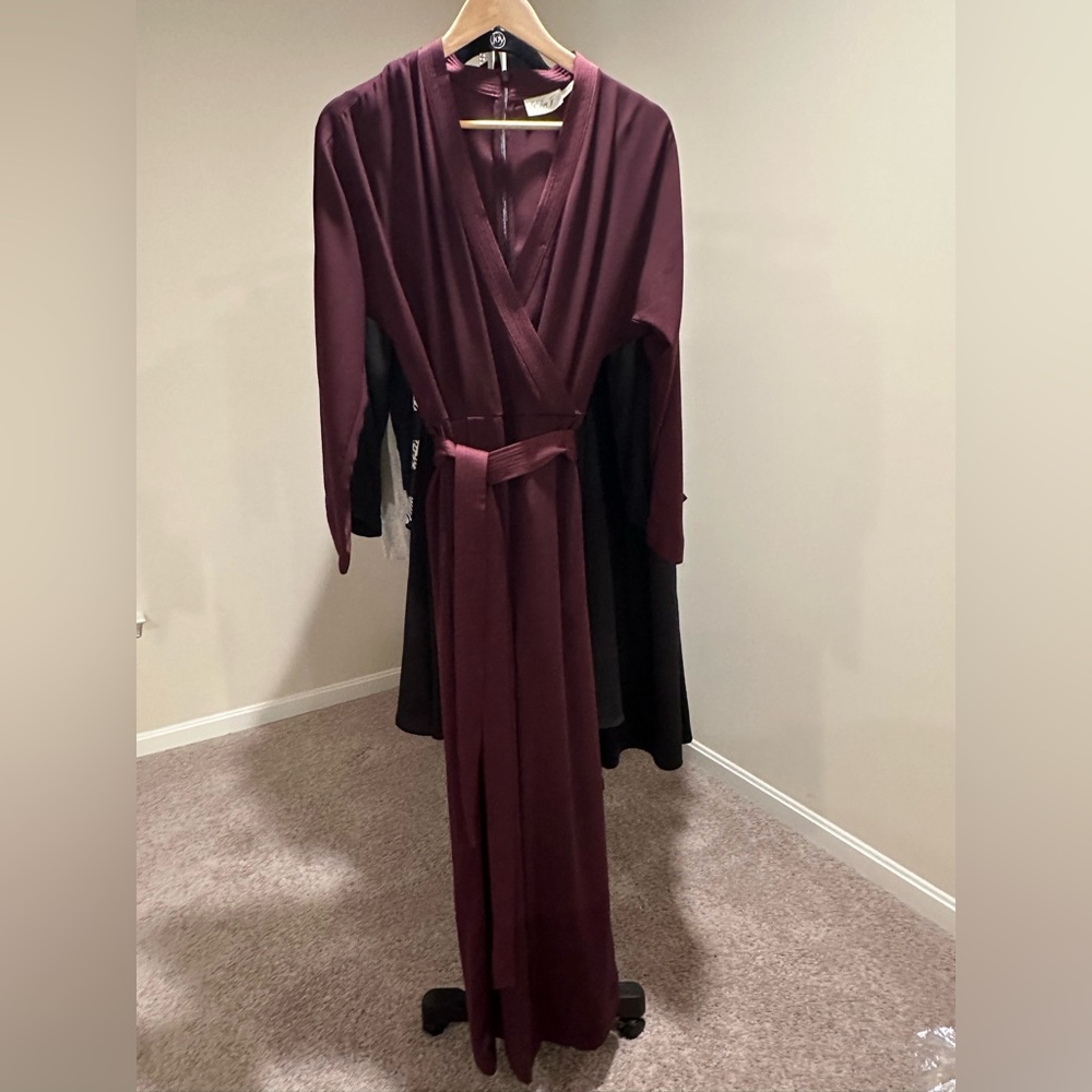 Eliza J Women’s Maroon Size 8 Long Sleeve Flare Wide Leg Jumpsuit